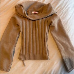 Bayse Women's Cowl Neck Tan Sweater